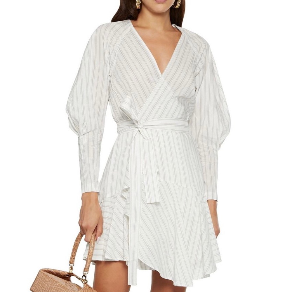 NEW A.L.C. WHITE STRIPED MINI WRAP DRESS